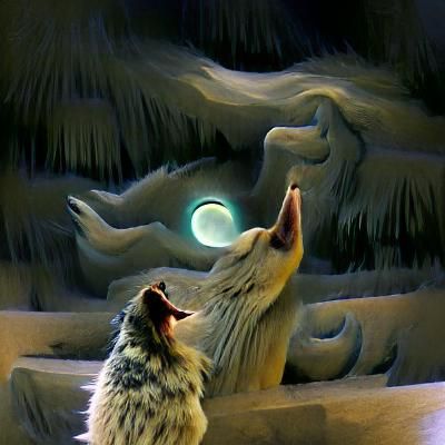 Wolf Howling at the Moon Under Moonlight