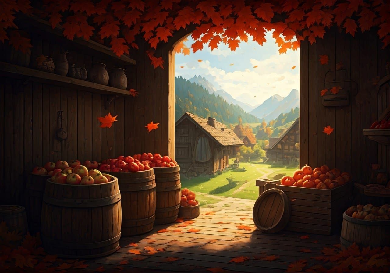 Mountain Village Harvest Festival in Watercolour