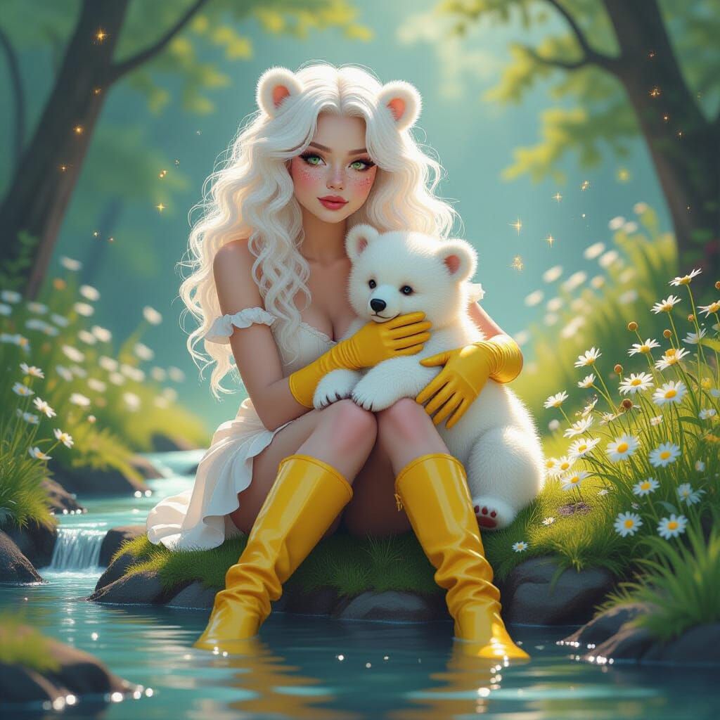 Albino Woman with Bear Cub in Donatello Style