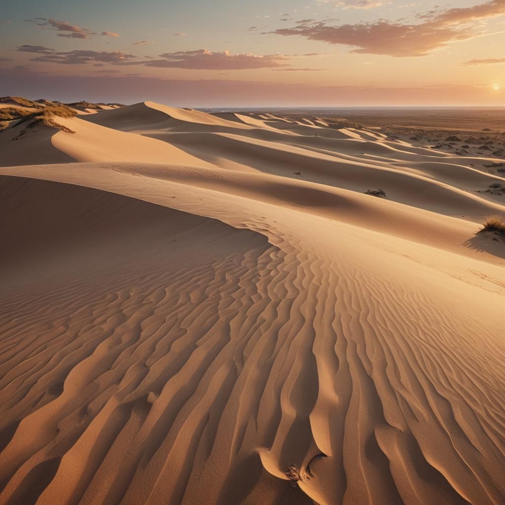 Golden Dunes at Sunset: A Triadic Color Oil Painting