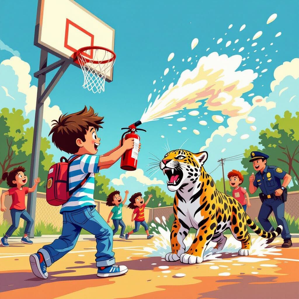 Jaguar Attack Under Basketball Hoops: A Dynamic Scene