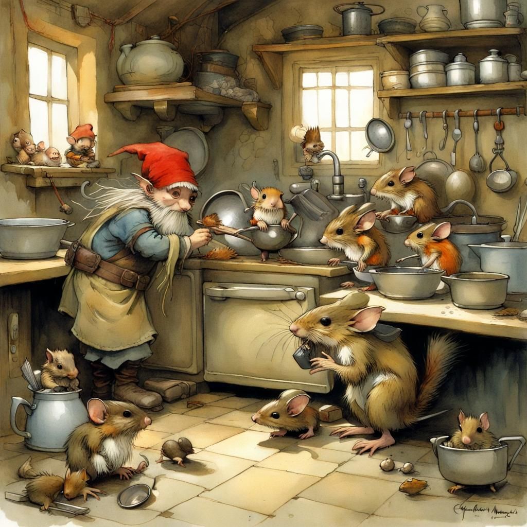 Gnome's Kitchen Helpers in Monge Style