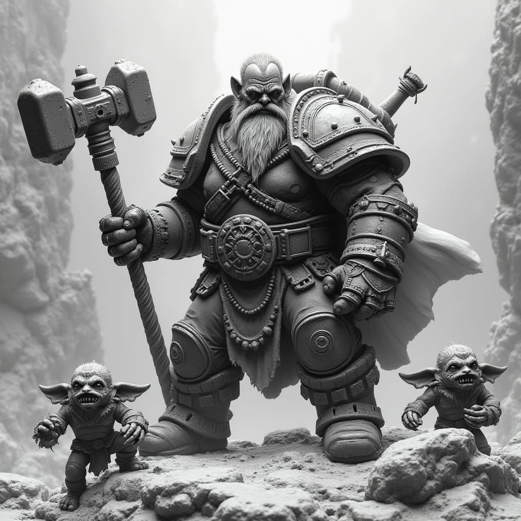 Ork Warrior Portrait in Bas Relief Ink Sketch Style