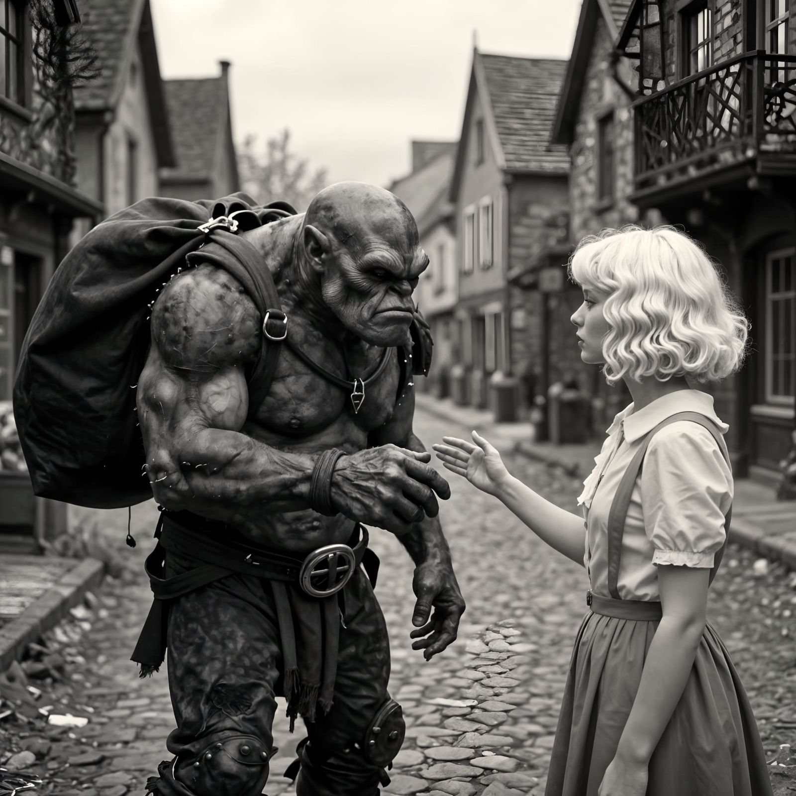 Sad Ork Enters Dark Expressionist Town