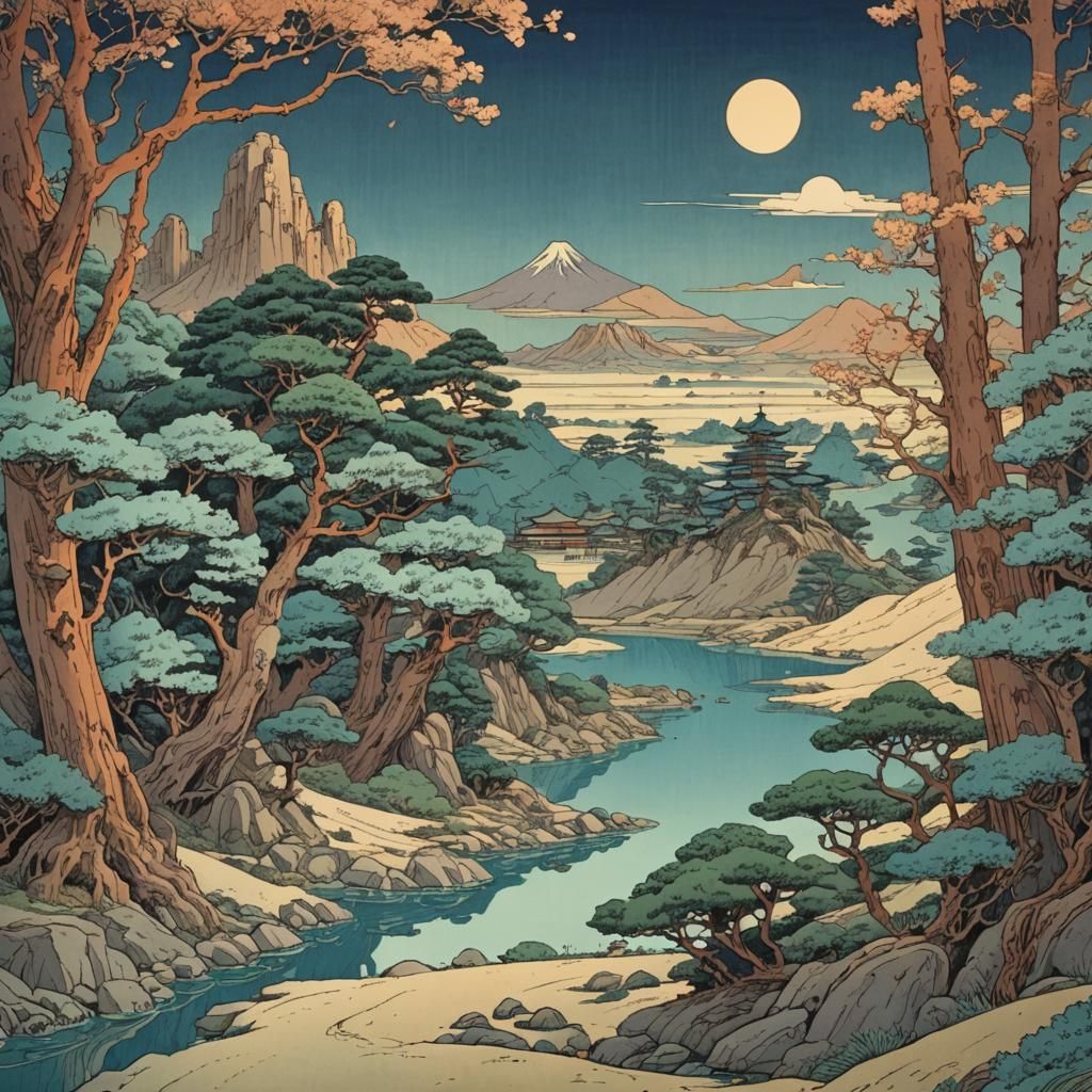 Moebius Landscape in Ukiyo-e Style
