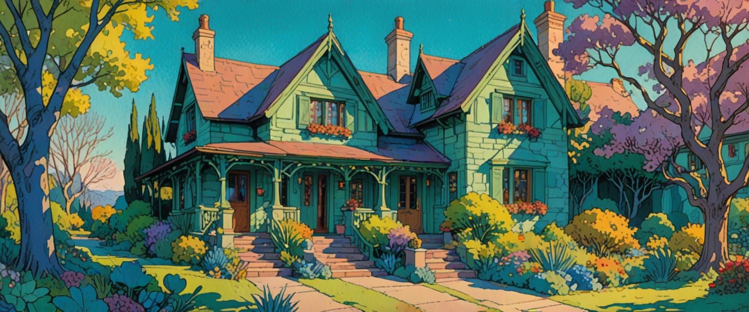 Arts & Crafts House in Comic Book Style