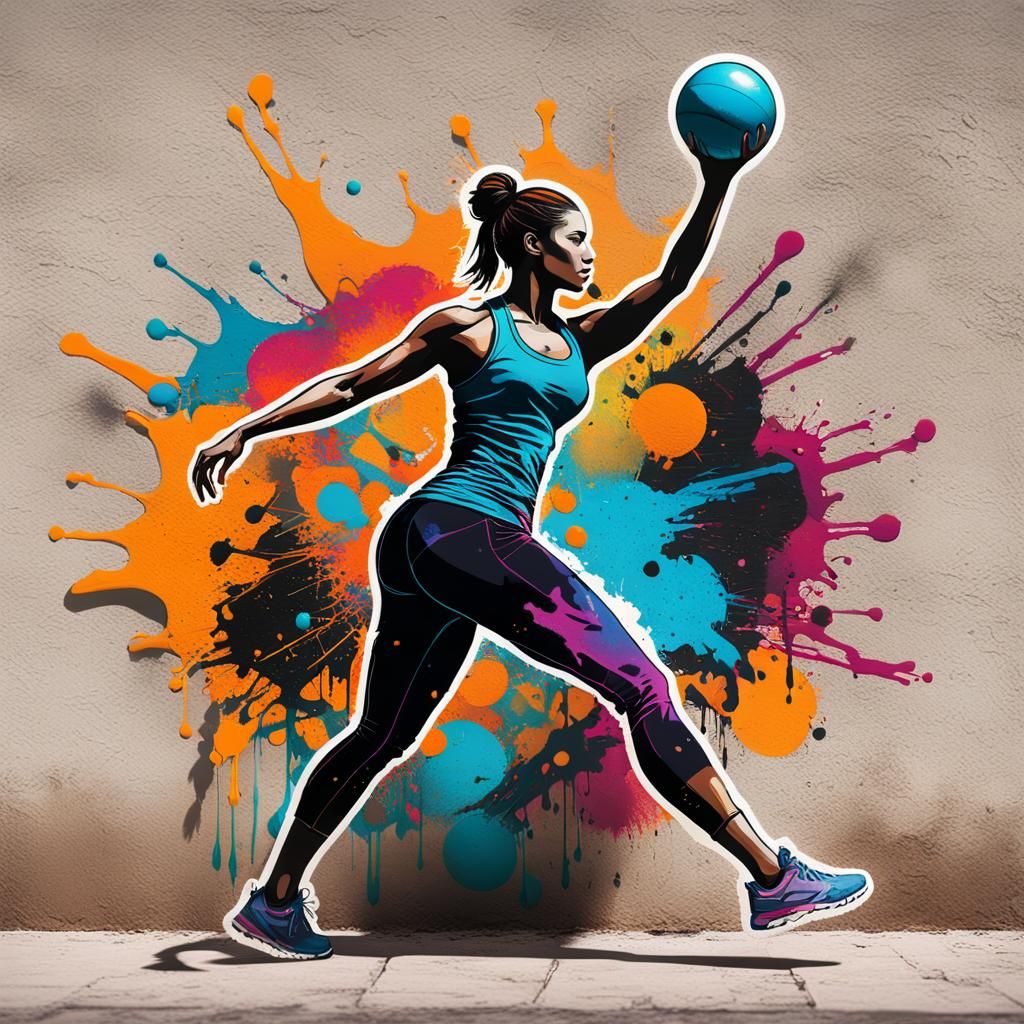 Woman Exercising Silhouette in Graffiti Street Art