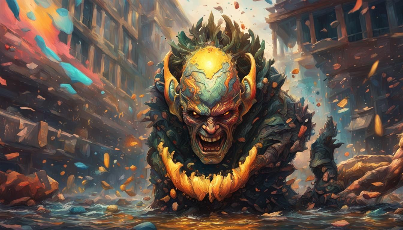 Scared Man: Hyperrealistic Splash Art Portrait
