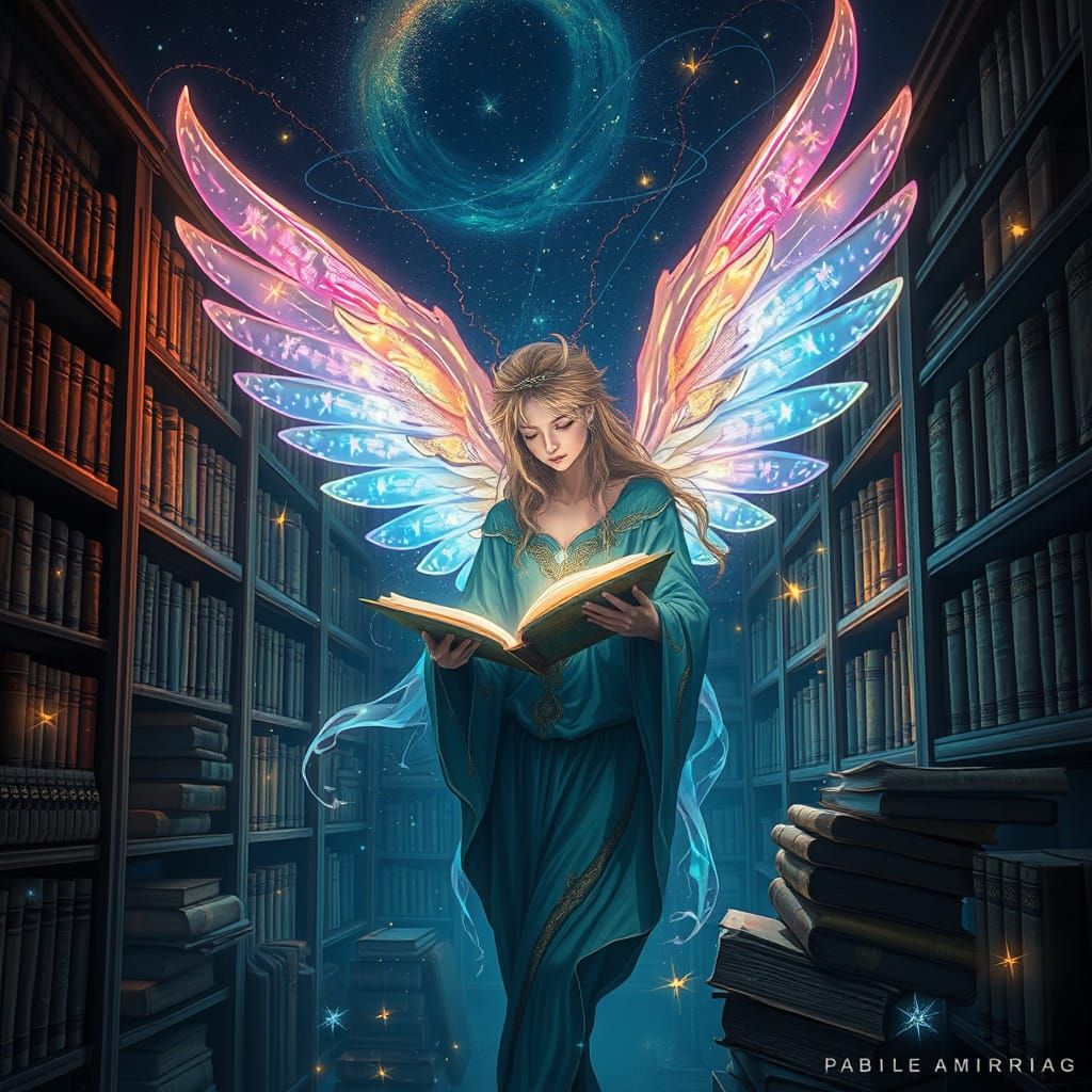 Cosmic Librarian Organizes Ancient Scrolls Amidst Celestial ...