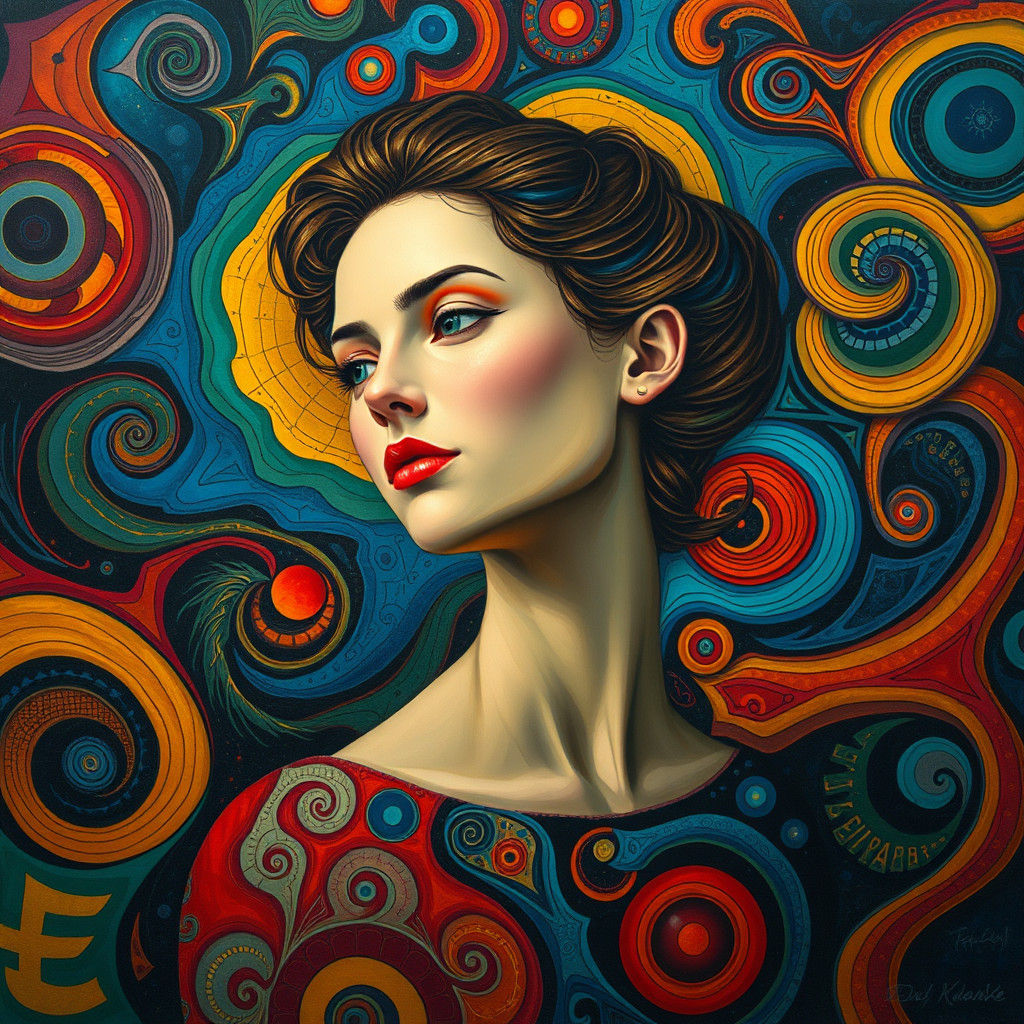 Woman in Abstract Expressionist Psychedelic Dreamscape