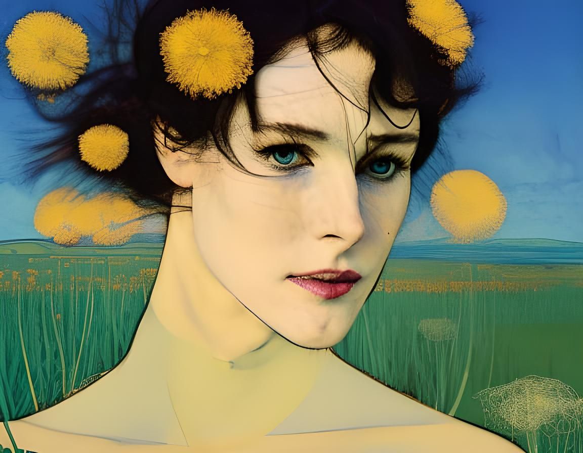 Dandelion Woman: Detailed Matte Painting in Art Nouveau Styl...