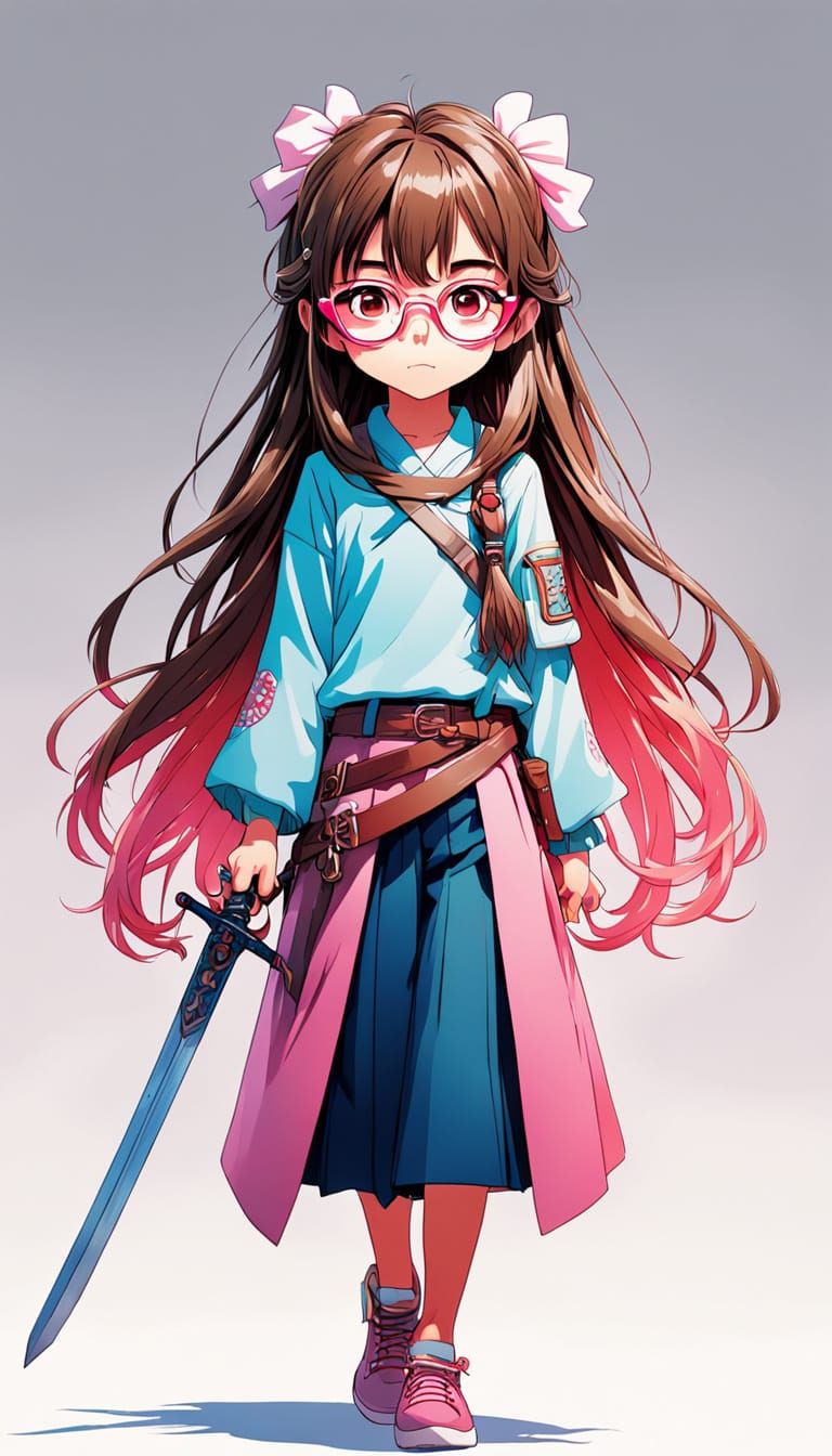 Chibi Girl Embarks on Adventure with Vibrant Sword and Kawai...