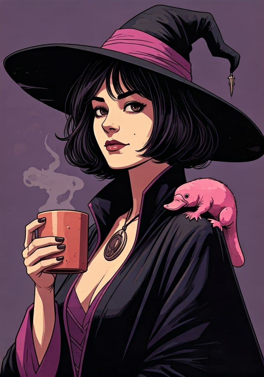 Witch with Platypus Familiar: Graphic Novel Illustration
