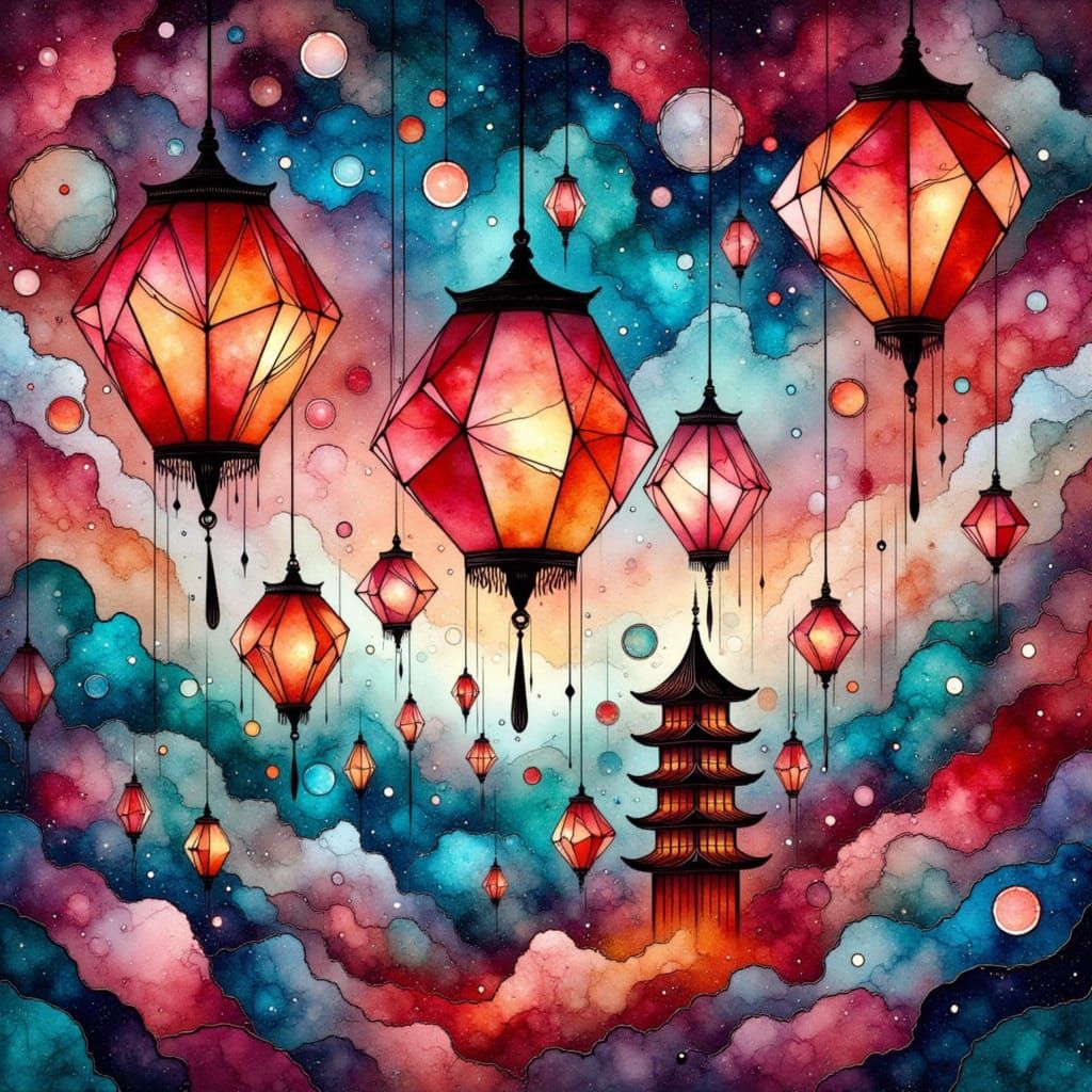Geometric Sky Lanterns: Stained Glass and Origami