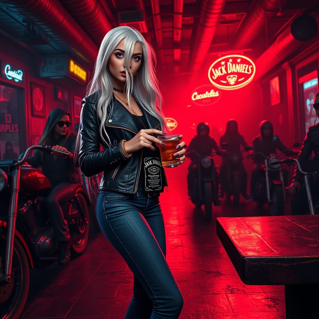 Gothic Latina Goddess in Leather and Neon