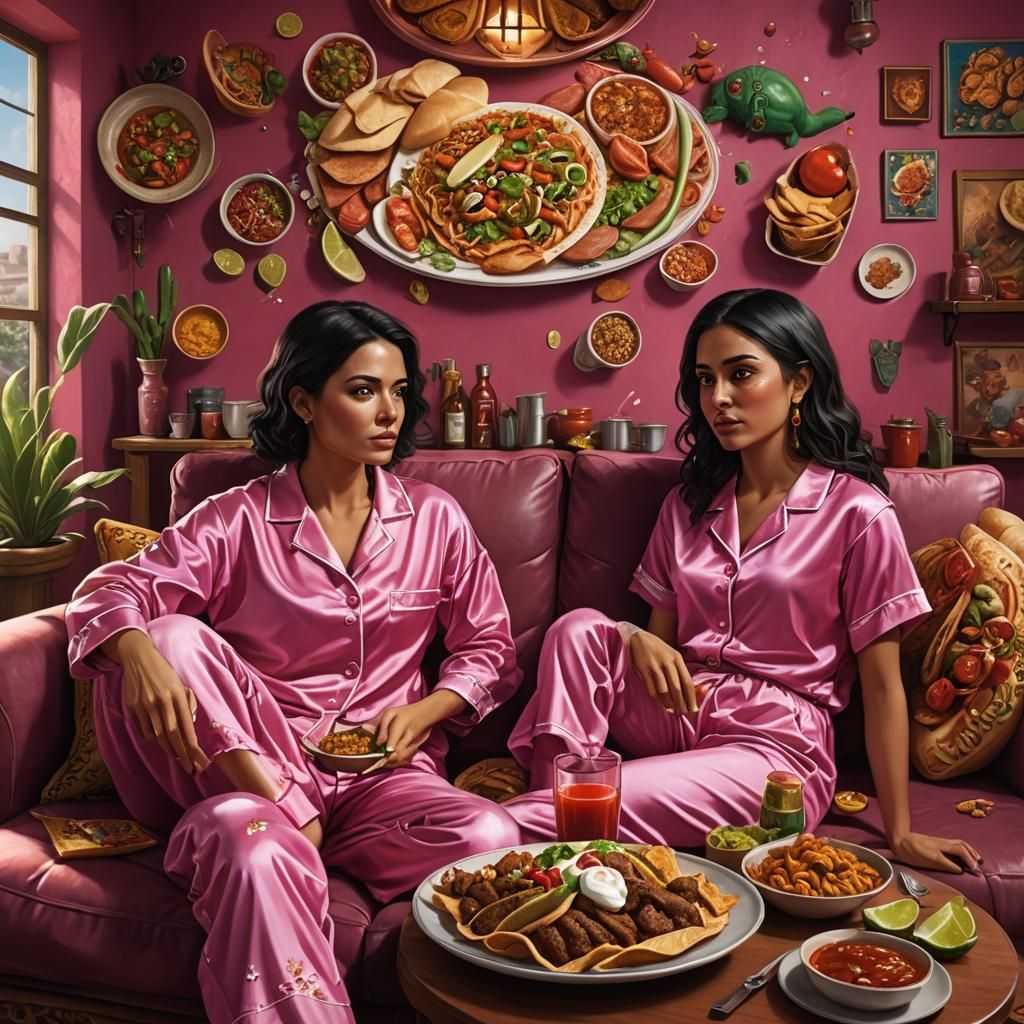 Girl Defends Mexican Food Platter, Matte Painting