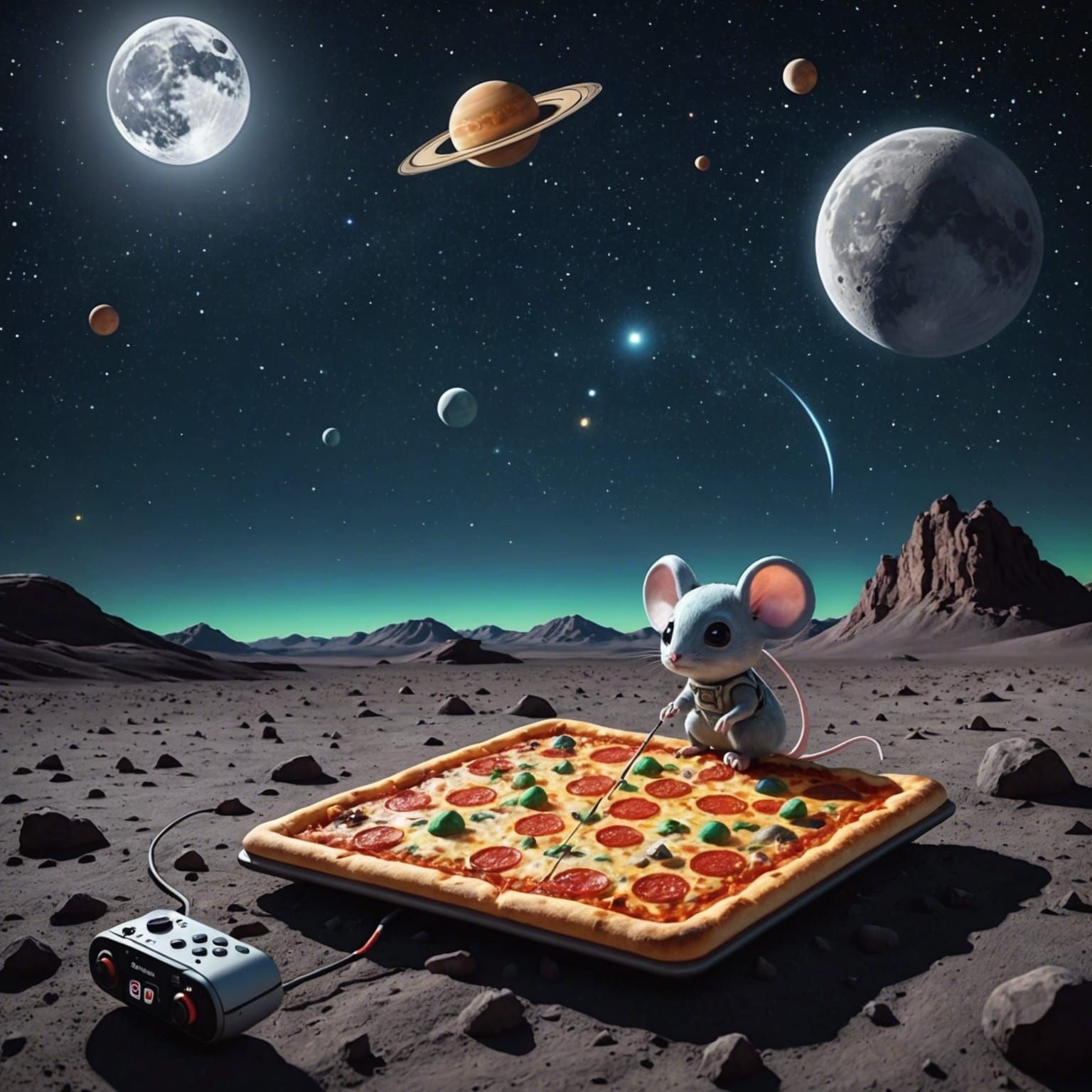 Moon Surface Still Life with Starry Sky