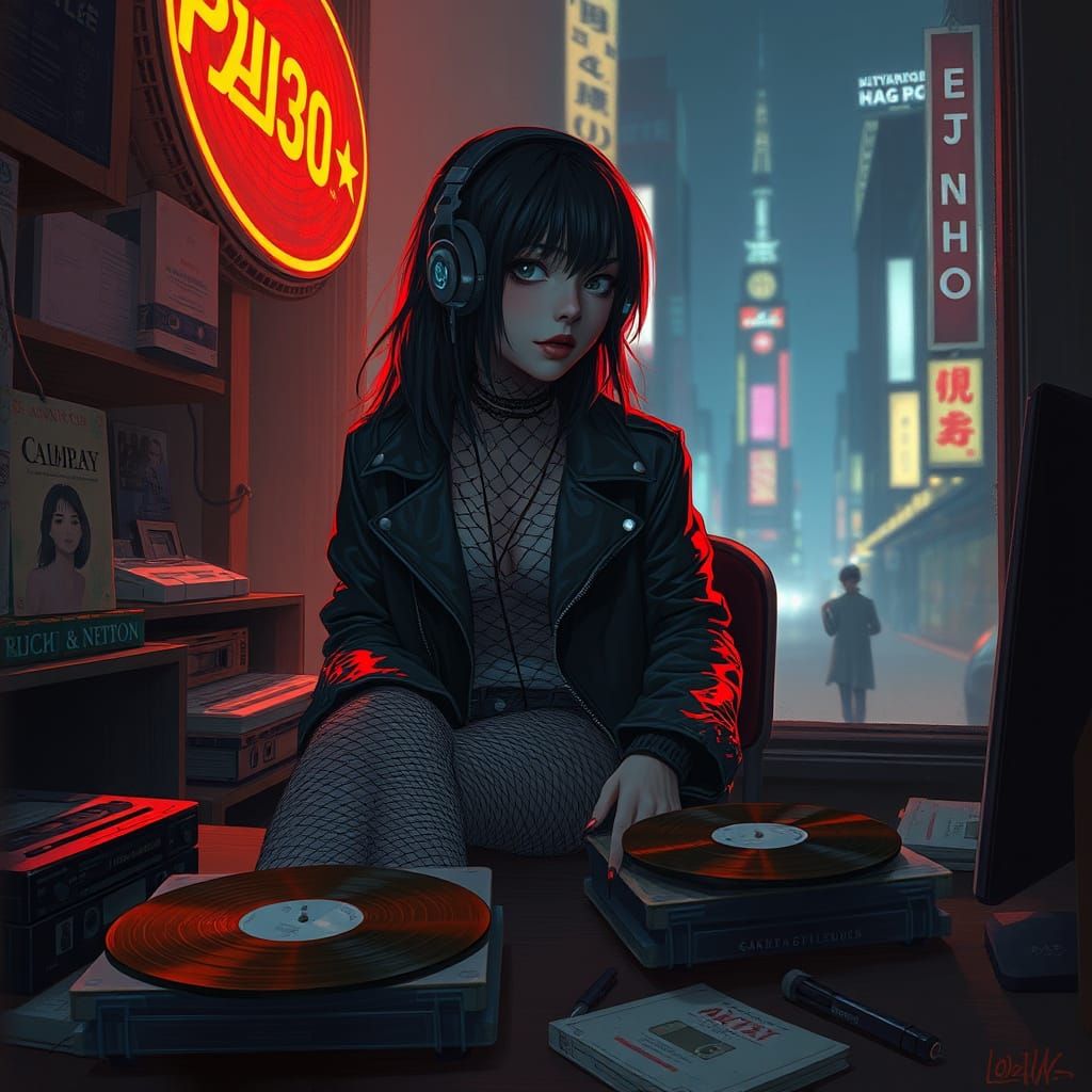Cyberpunk Lofi Girl in Gritty Digital Painting