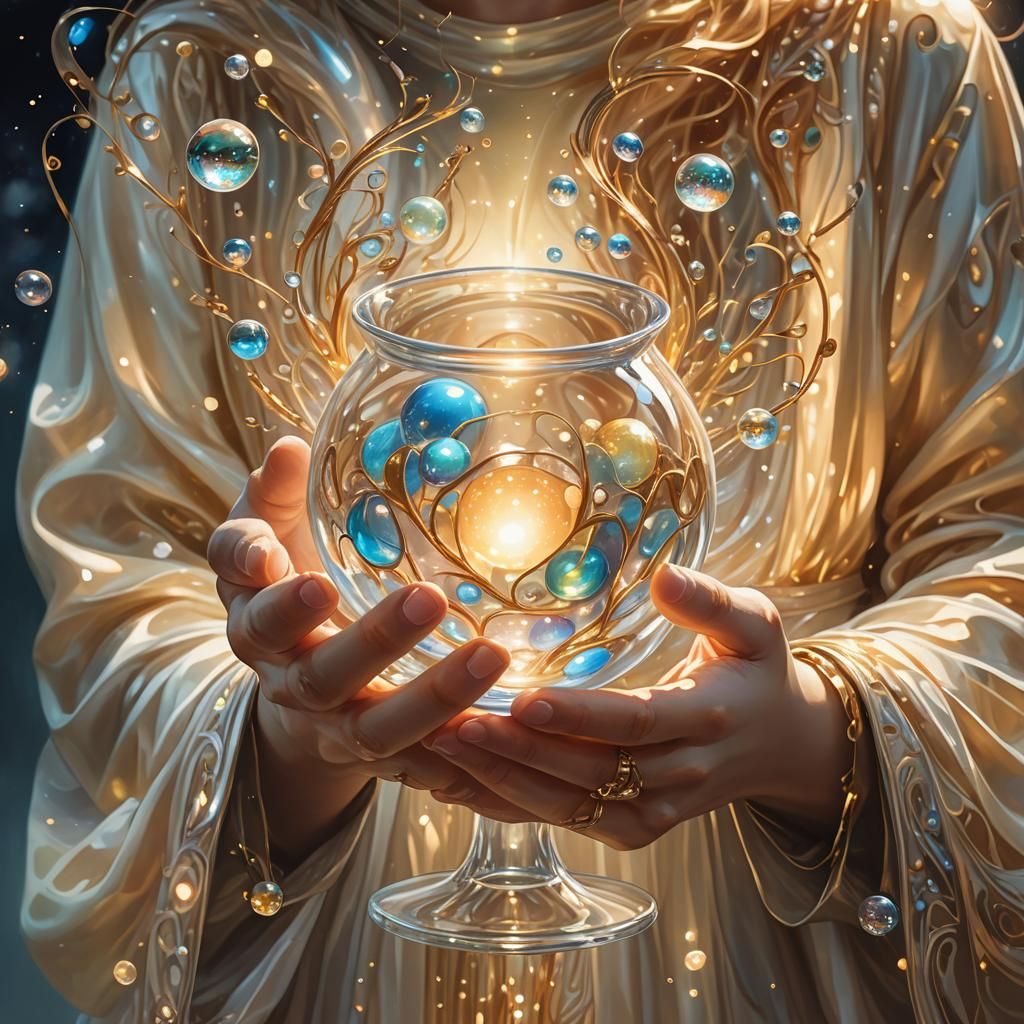 Surreal Hands Holding Glowing Orbs, Digital Painting