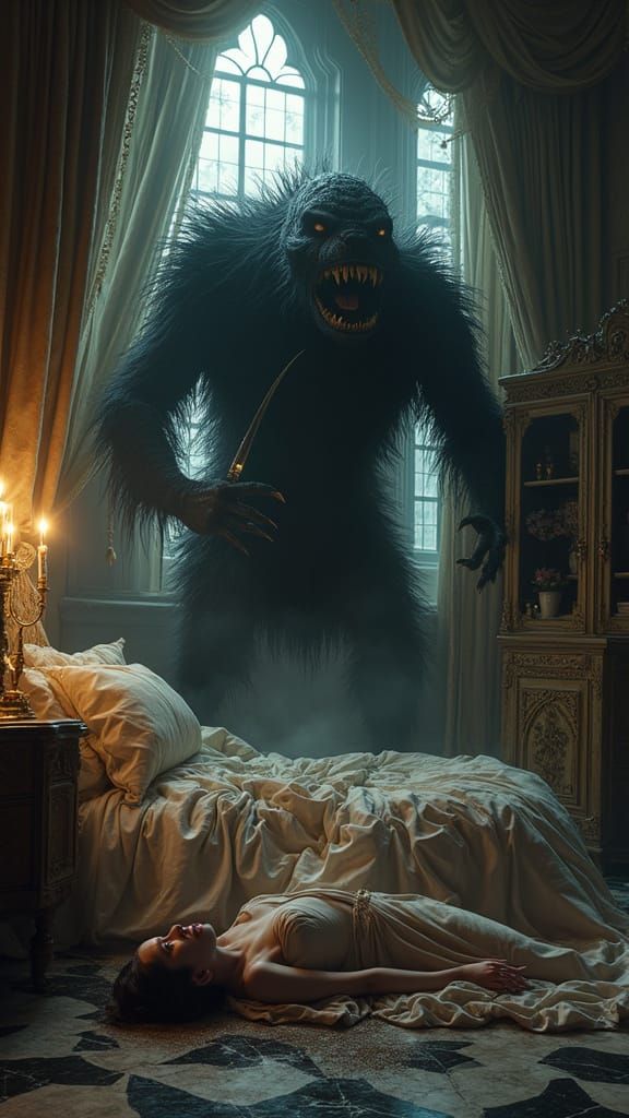 Gothic Horror: Monster Unleashed in Victorian Bedroom