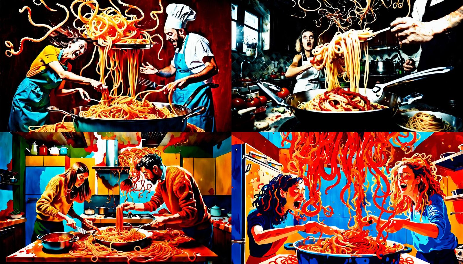 Surreal Woman with Tentacles Cooking Spaghetti