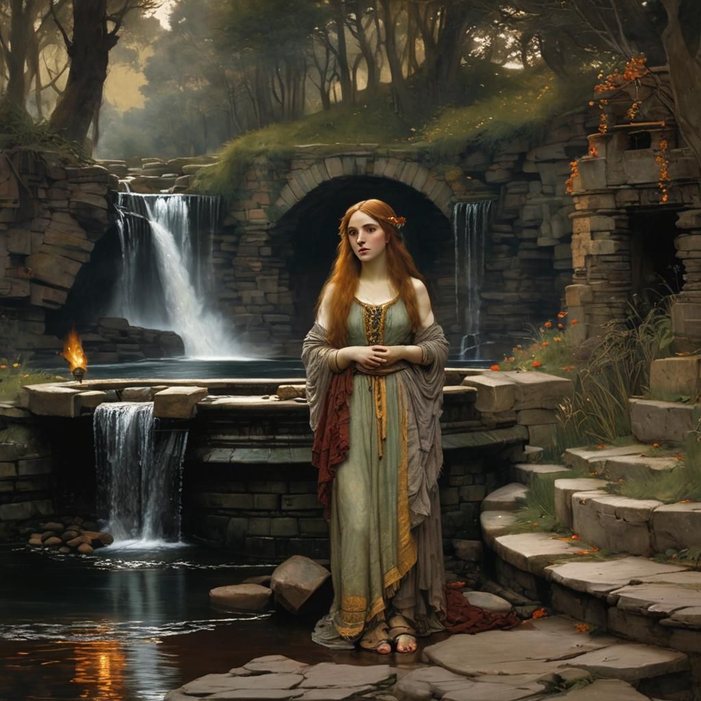 Lady of Shalott by a Fountain