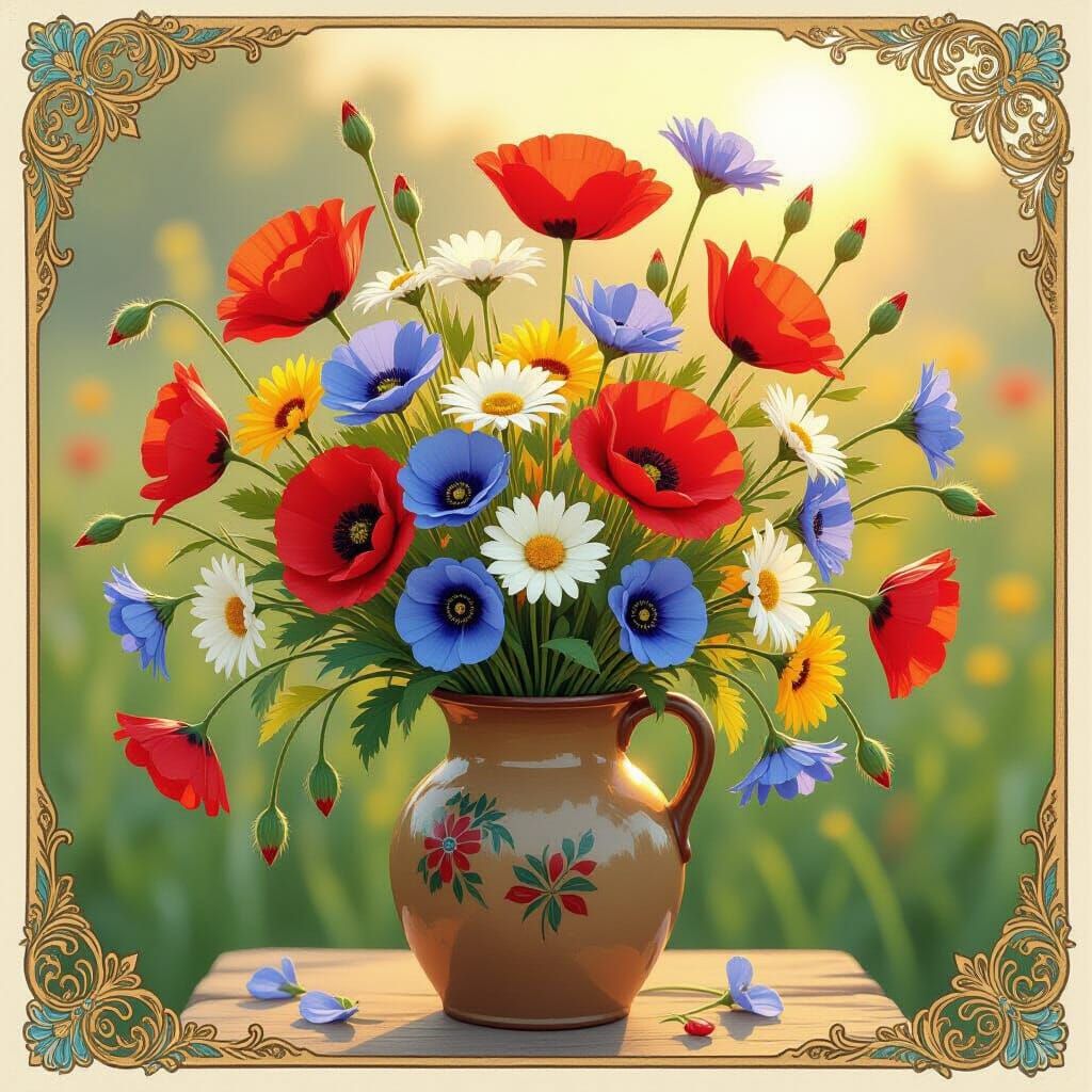 Vibrant Wildflower Bouquet in Morning Sunlight