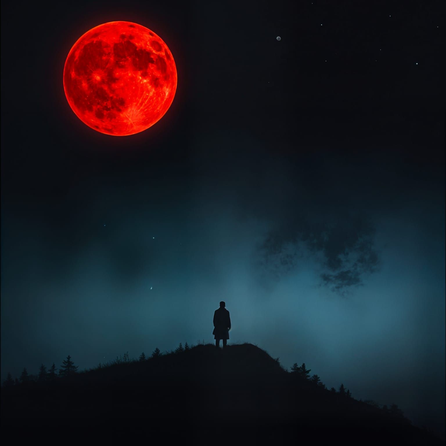 Surreal Blood Moon Illuminates Dark Cosmos