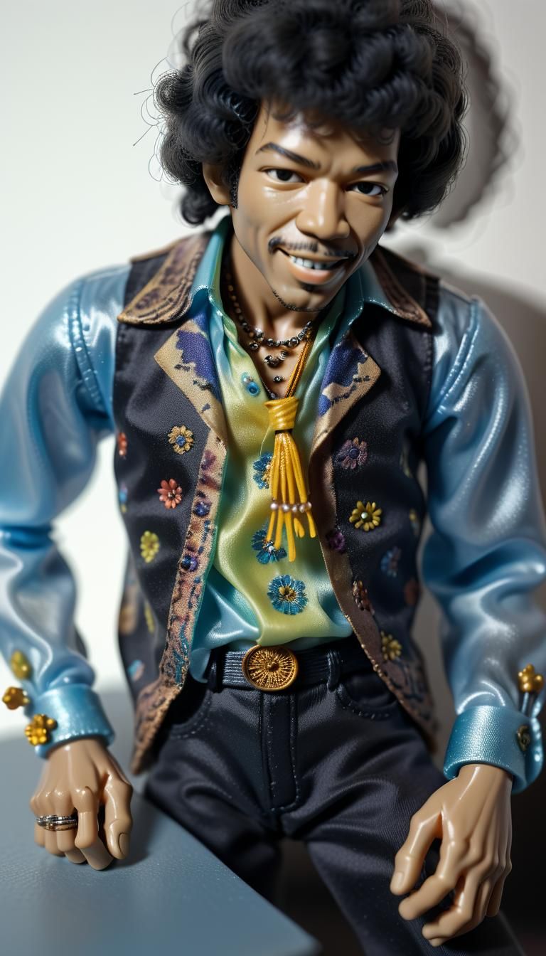 Hyperrealistic Jimi Hendrix Action Figure Macro Photograph