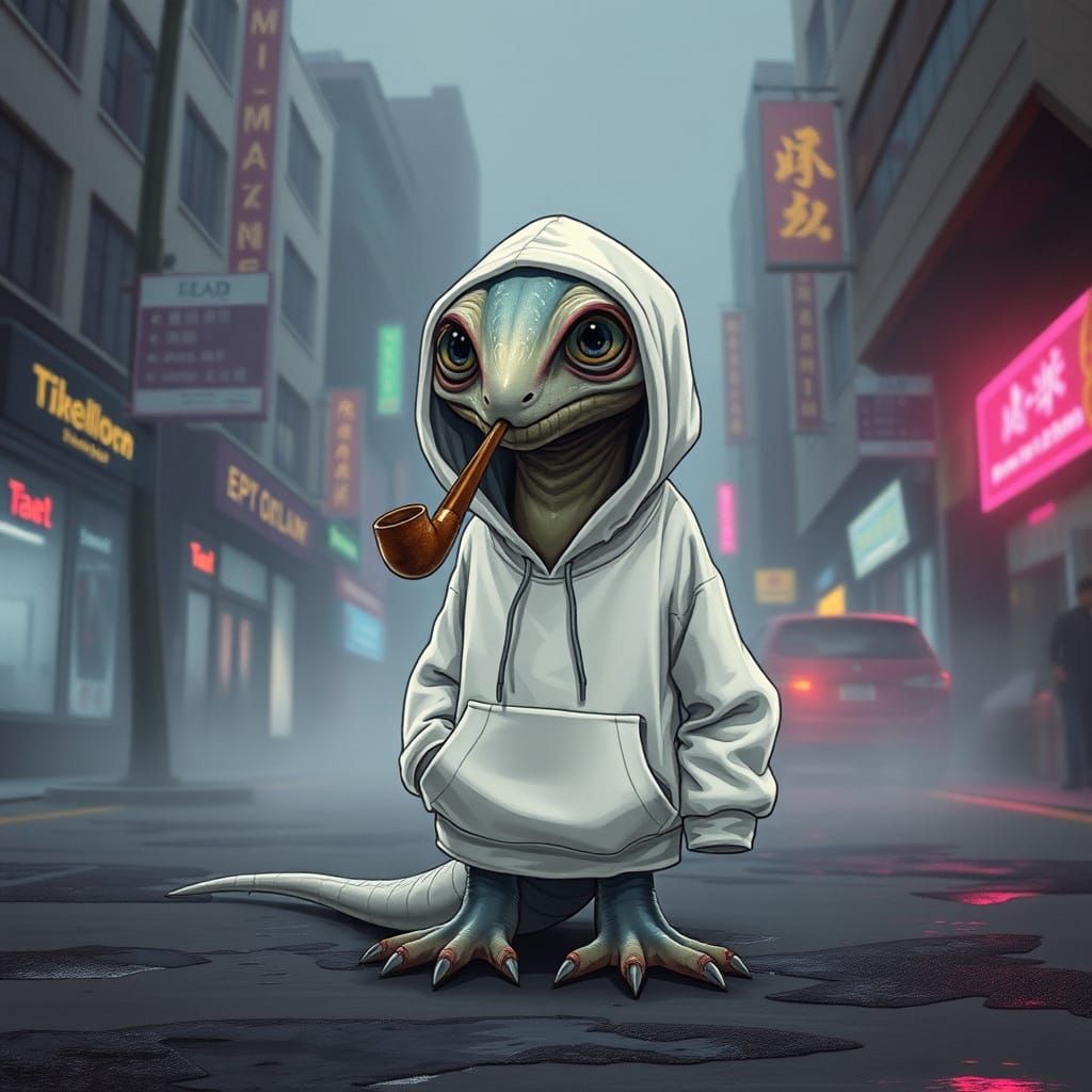 Eel in Gritty Urban Landscape, Smoking Pipe in Style of Ash ...