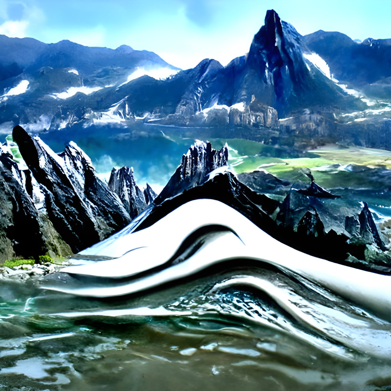 Undulating Water Mountains in Fantasy Landscape