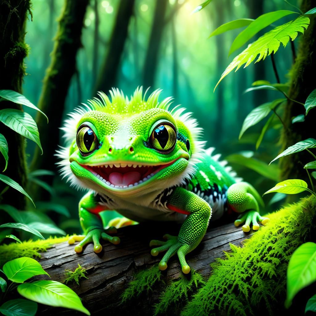 Adorable Green Alien Creature in Enchanted Forest