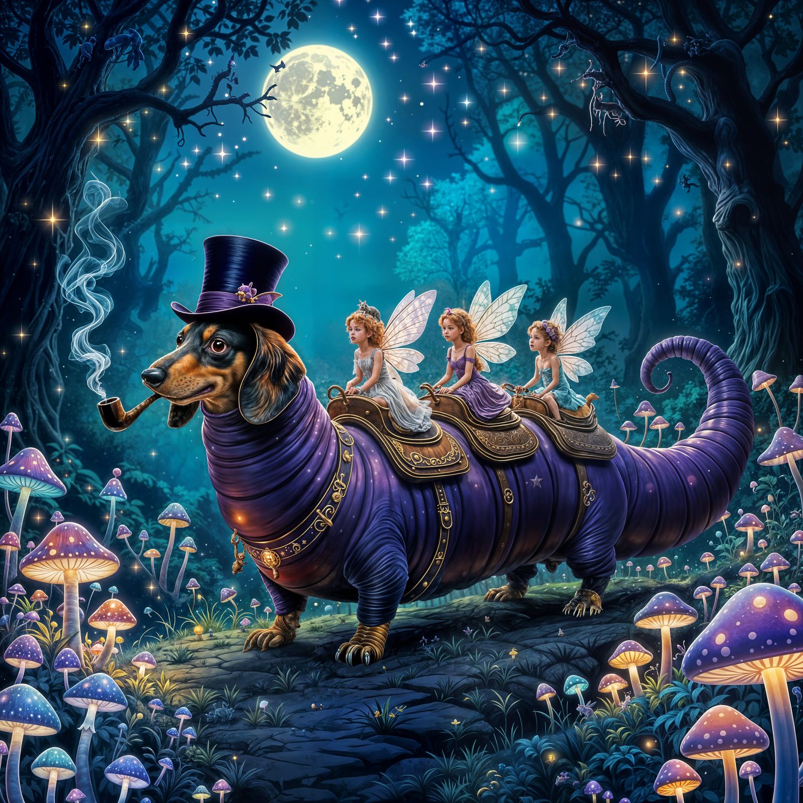 Fairy Ride on Dachshund-Headed Caterpillar