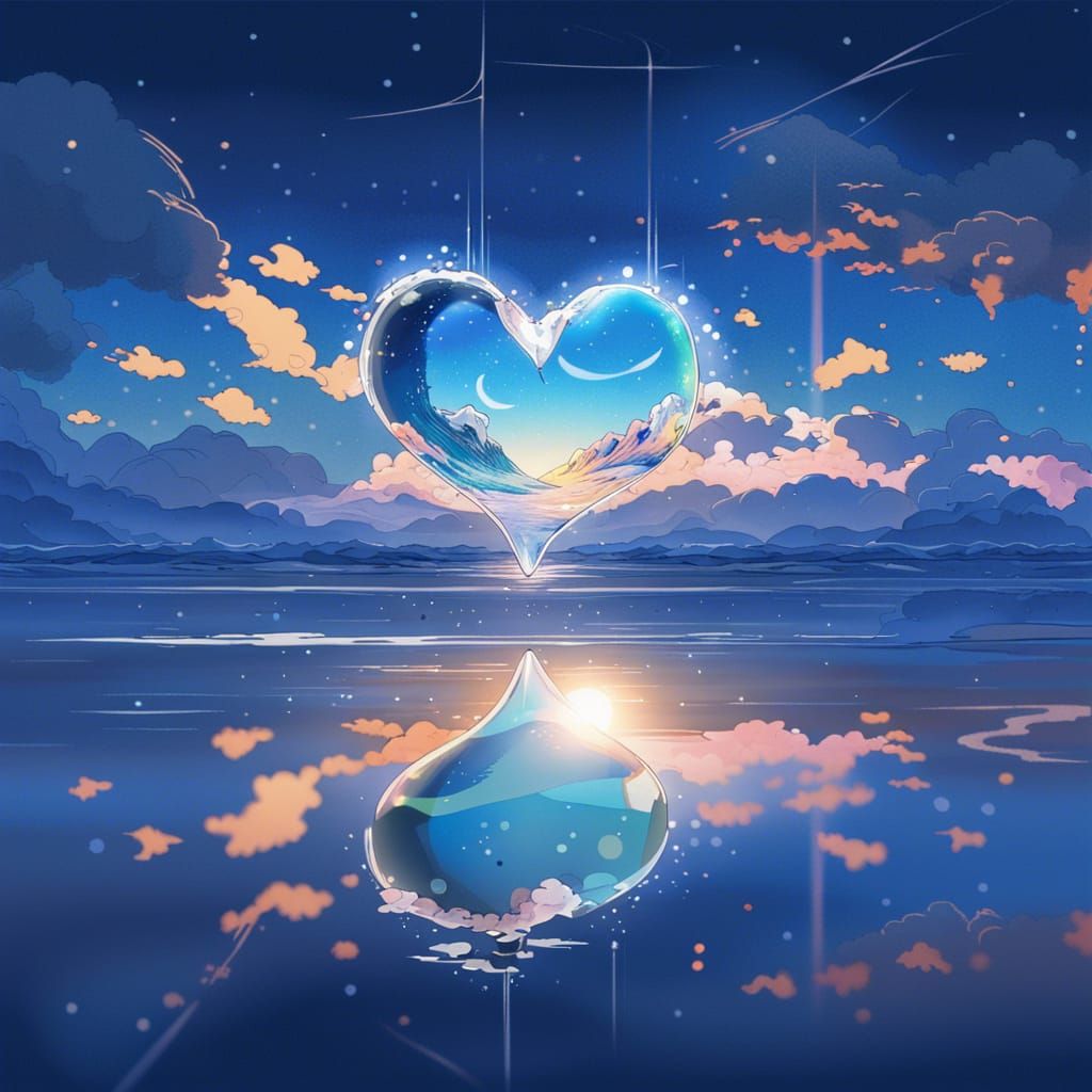 Starlit Sea Reflected in Glass Heart, Anime Style