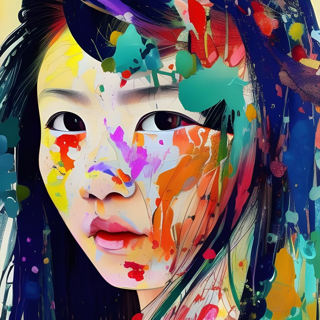 Vibrant Ainu Girl Portrait in Abstract Oil Painting