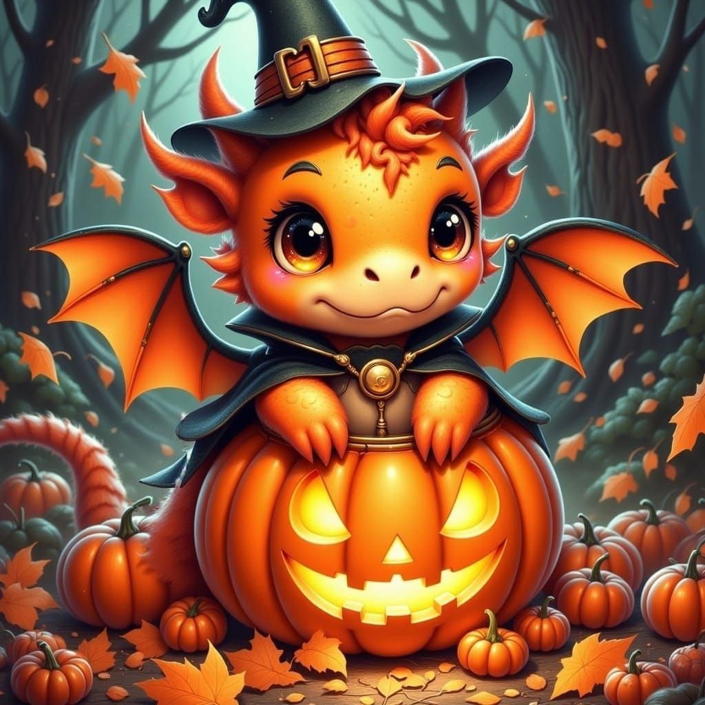 Cute Dragon Hatchling Celebrates Halloween
