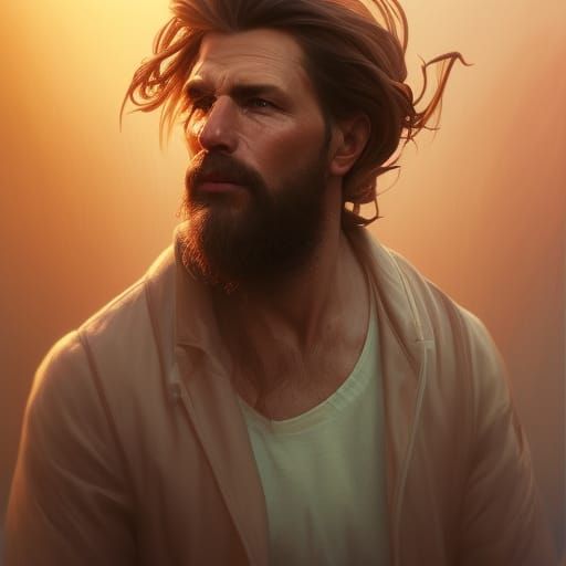 Detailed Fisherman Portrait with Flowing Hair