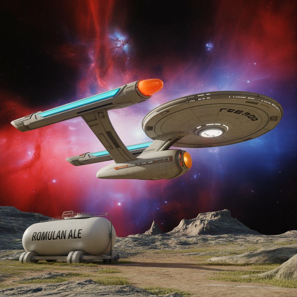 Star Trek Ship with Nebula and Romulan Ale