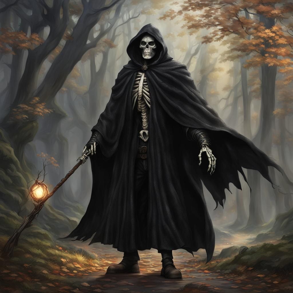 Sorcerer with Skeleton Staff and Black Cloak