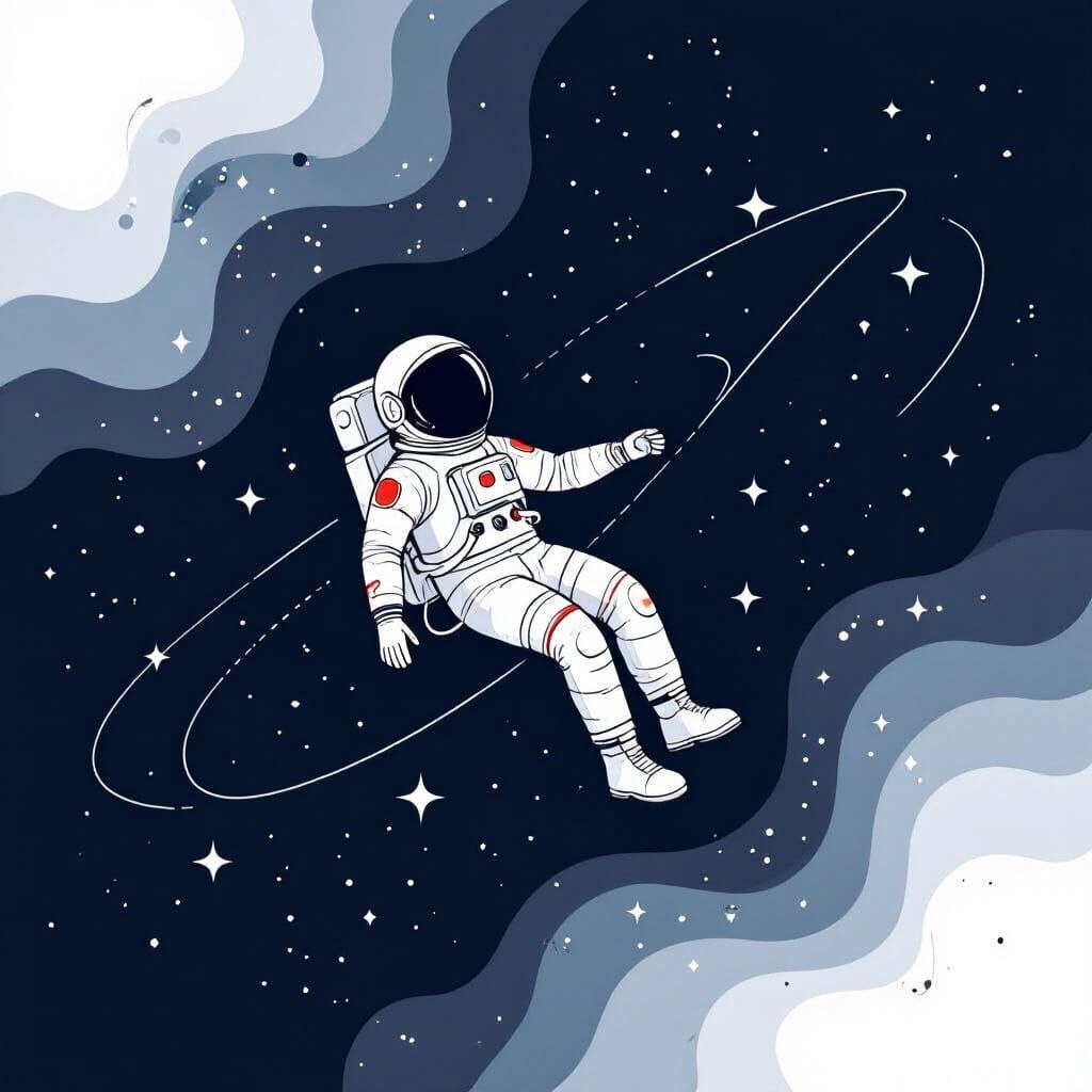 Lone Astronaut in Space: Single Line Art