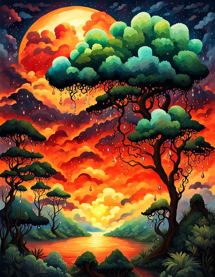 Epic Rainforest Landscape with Blood Moon