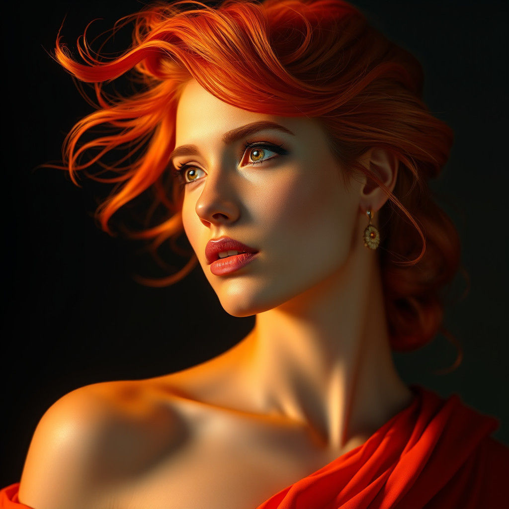 Fiery Woman Portrait with Dramatic Lighting and Bold Brushst...