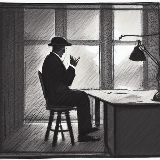 Gritty Office Worker in Rainy Cityscape