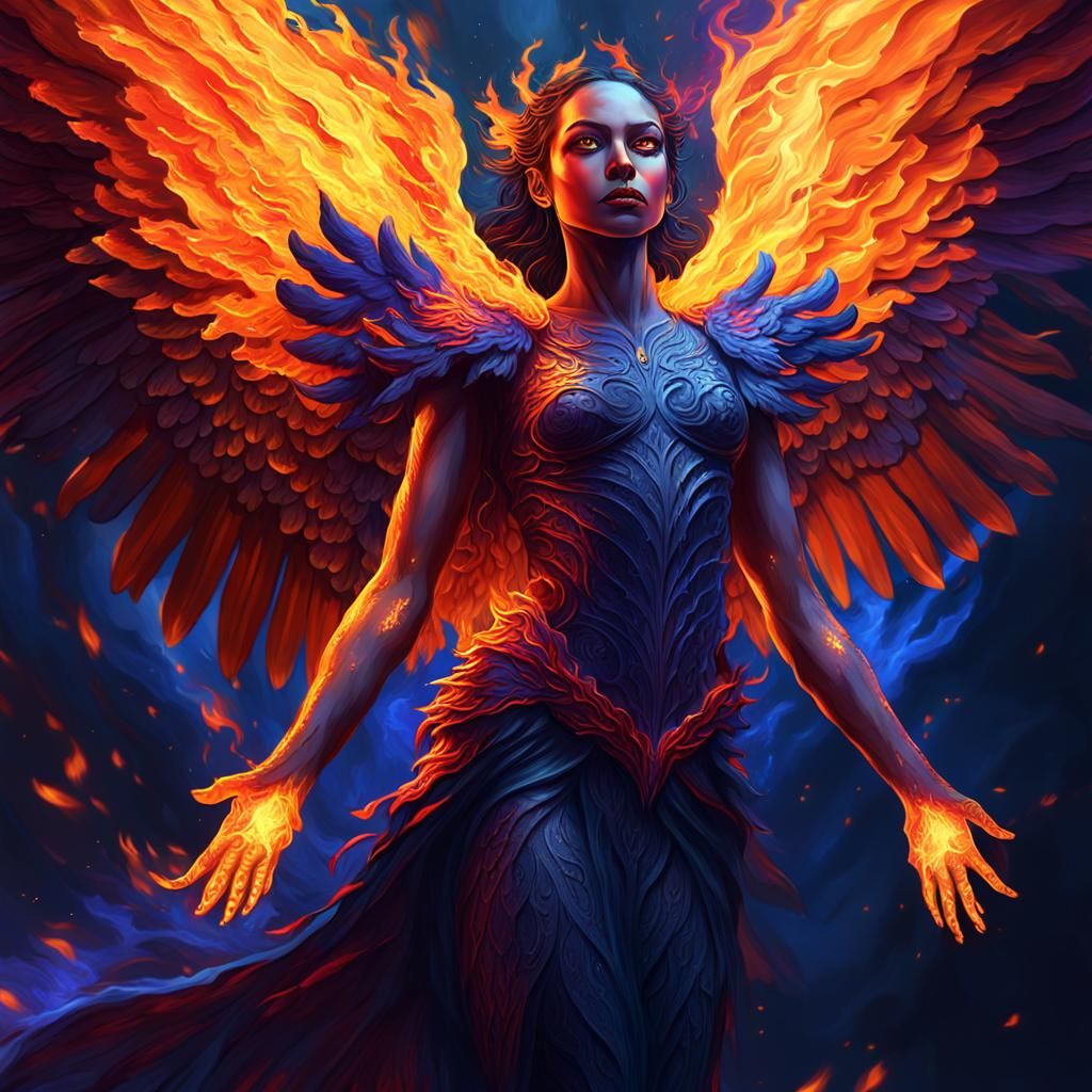 Inferno Angel Unfolding Fiery Wings: Dark Fantasy Art