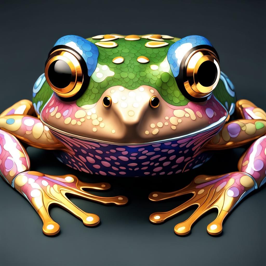 Ornate Frog Portrait in Cloisonné Style