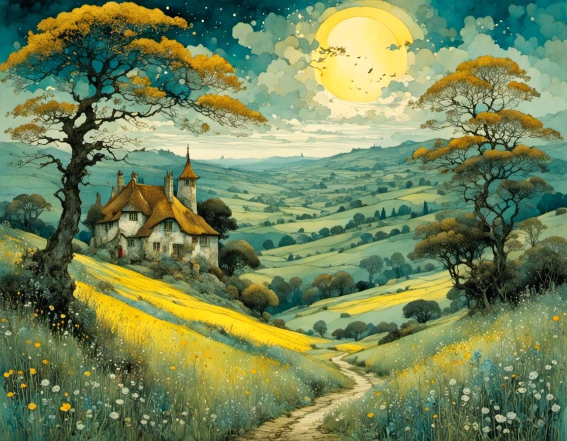 Luminous Sunset over a Golden Landscape