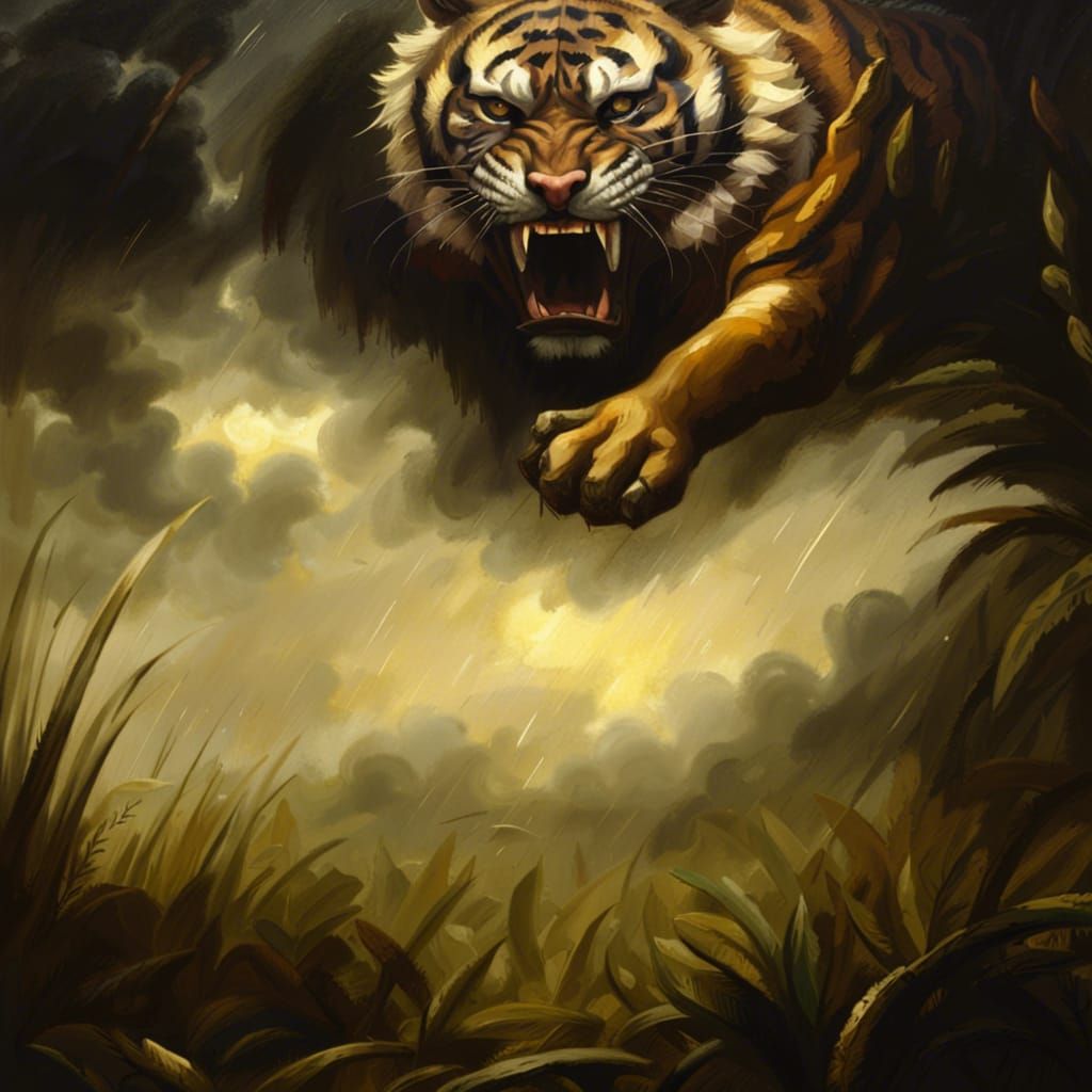 Angry Tiger Emerges in Dutch Golden Age Oil Painting