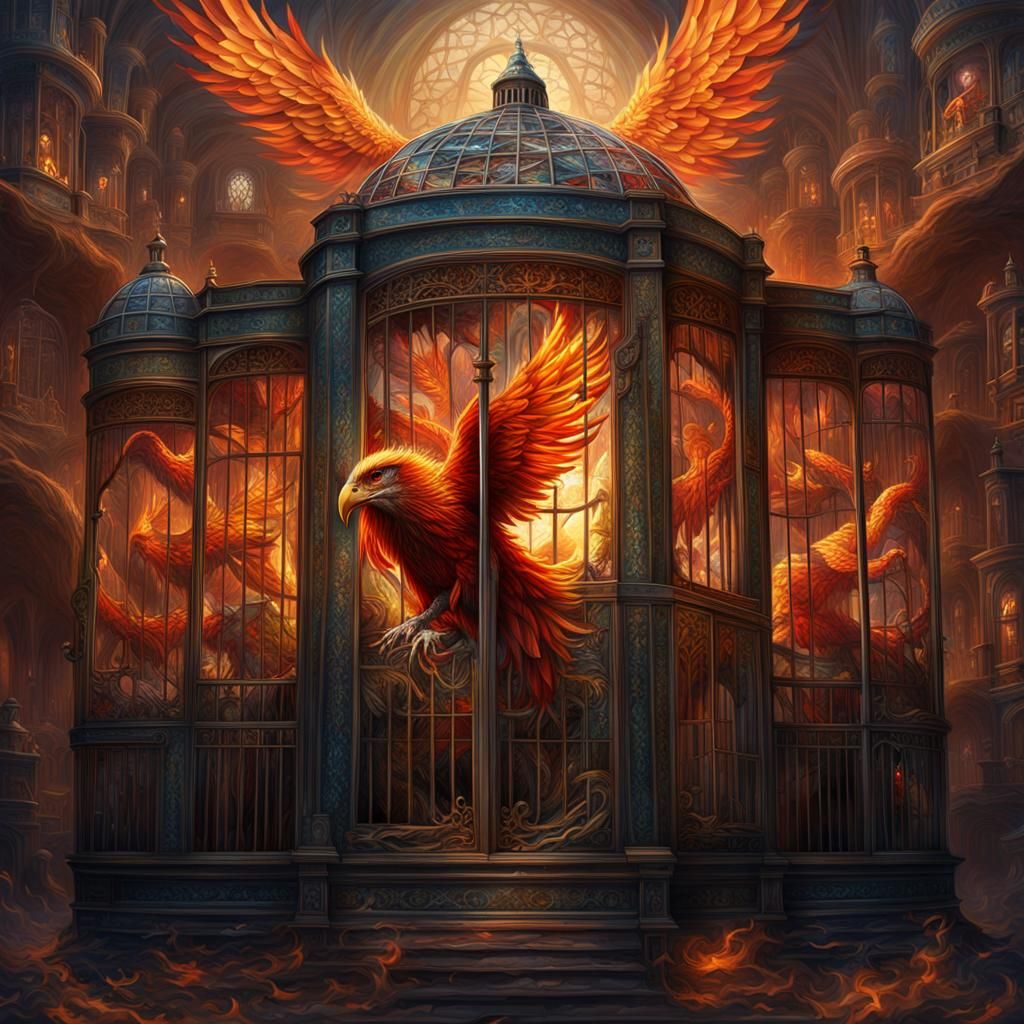 Phoenix in Hogwarts Office: Mosaic Art Style