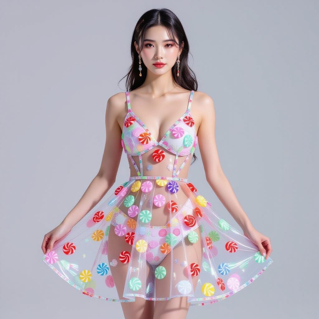 Model in Translucent Dress with Glitter Jewelry