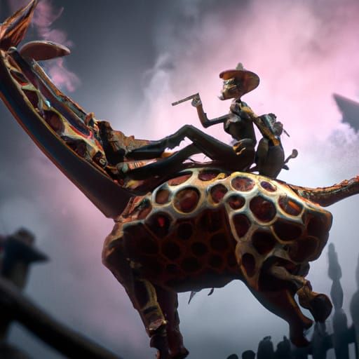 Lady on Giraffe Smoking Pipe: Detailed Matte Painting